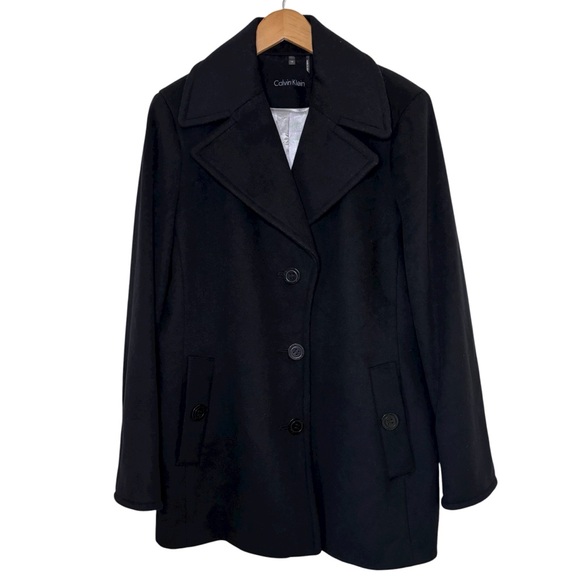 Calvin Klein Black Wool Cashmere Blend Peacoat 14 - Picture 1 of 10
